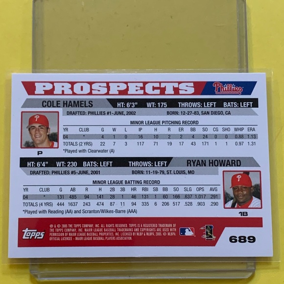 C. Hamels, R. Howard #689 [Prospects] 2005 Topps Baseball Trading Card - Picture 2 of 2